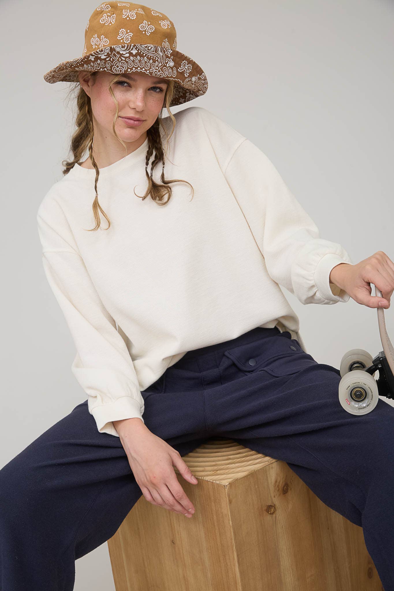 Round Up Raw Edge Marled Knit Top - Brown or Oatmeal