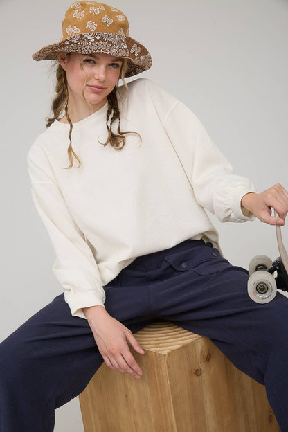 Round Up Raw Edge Marled Knit Top - Brown or Oatmeal