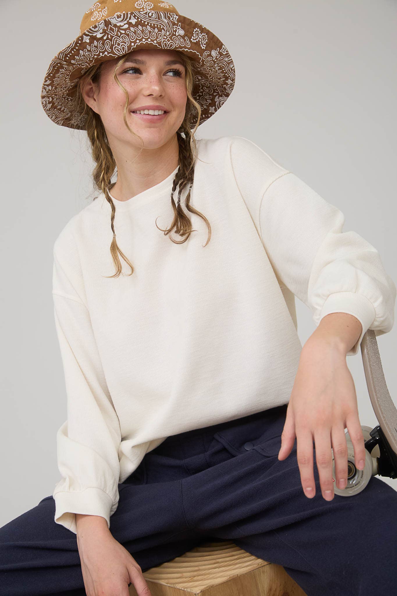 Round Up Raw Edge Marled Knit Top - Brown or Oatmeal