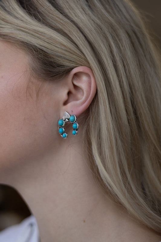 Spade and Faux Turquoise Squash Blossom Earrings - 1 inch drop
