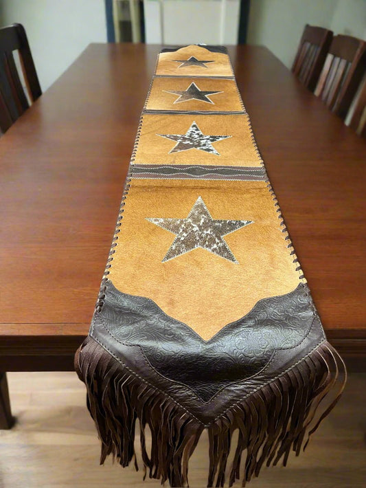 Star Cowhide Table Runner with Fringe