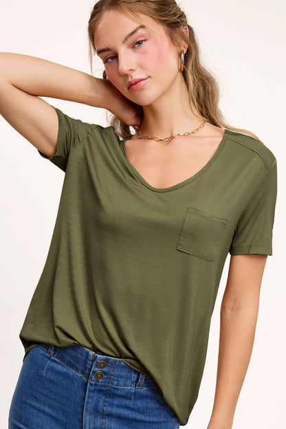 Super Soft Pocket Basic Tee - Marsala, Olive, Ginger, Black and Off White