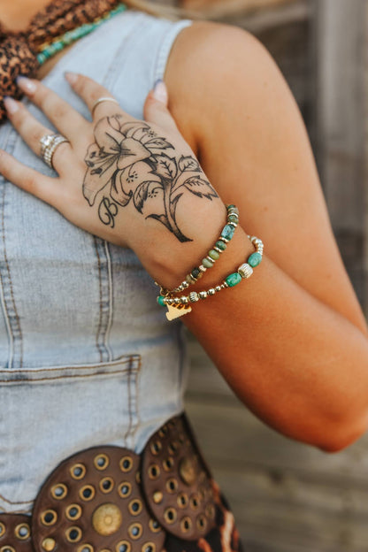 Turquoise And Gold Beaded Bracelet