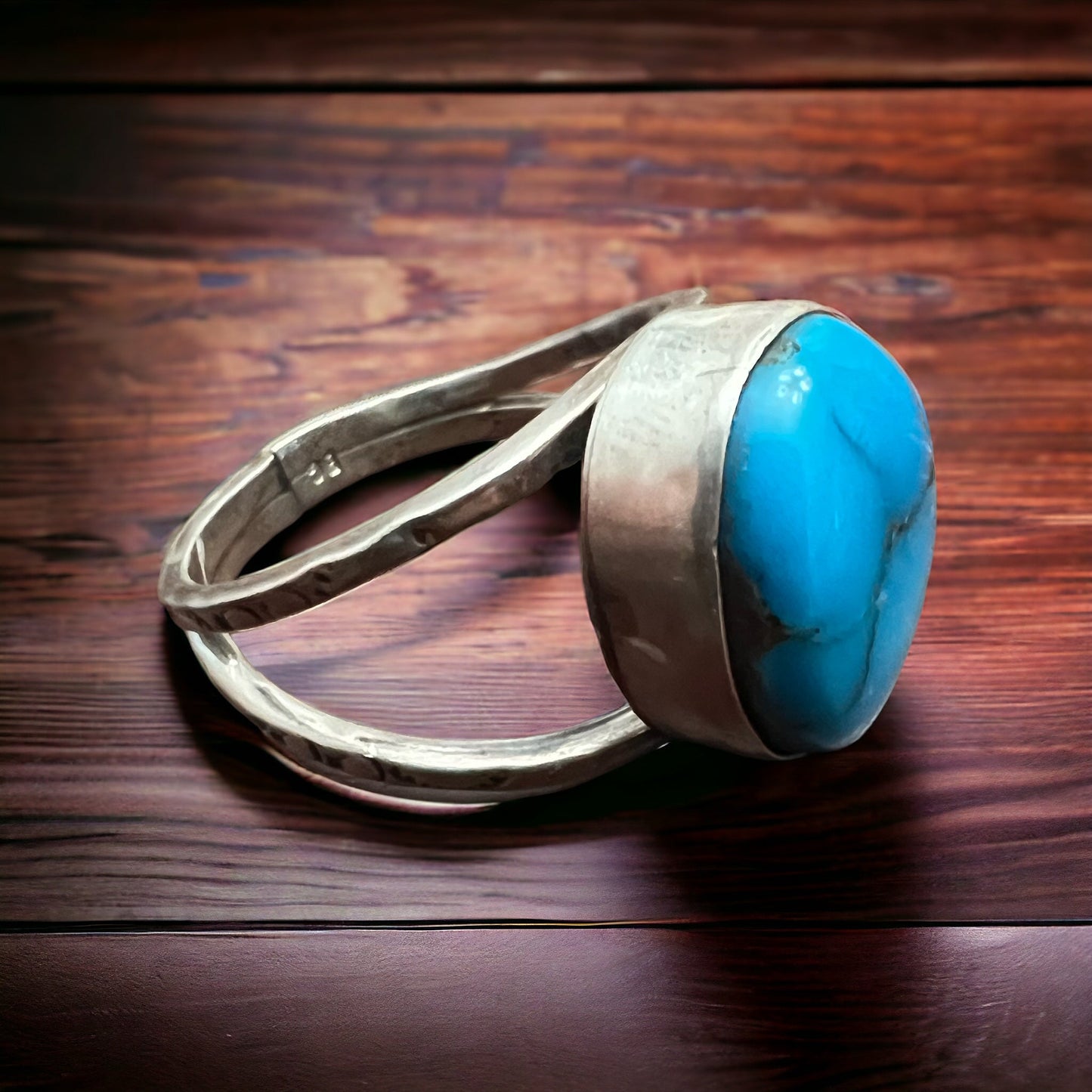 Turquoise ring - large cabochon and split band - Size 12.5