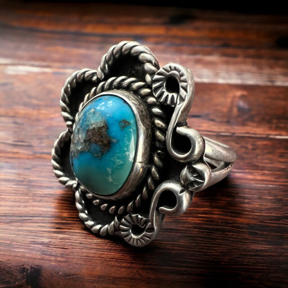 Turquoise ring - Turquoise on hand stamped sterling - size 5