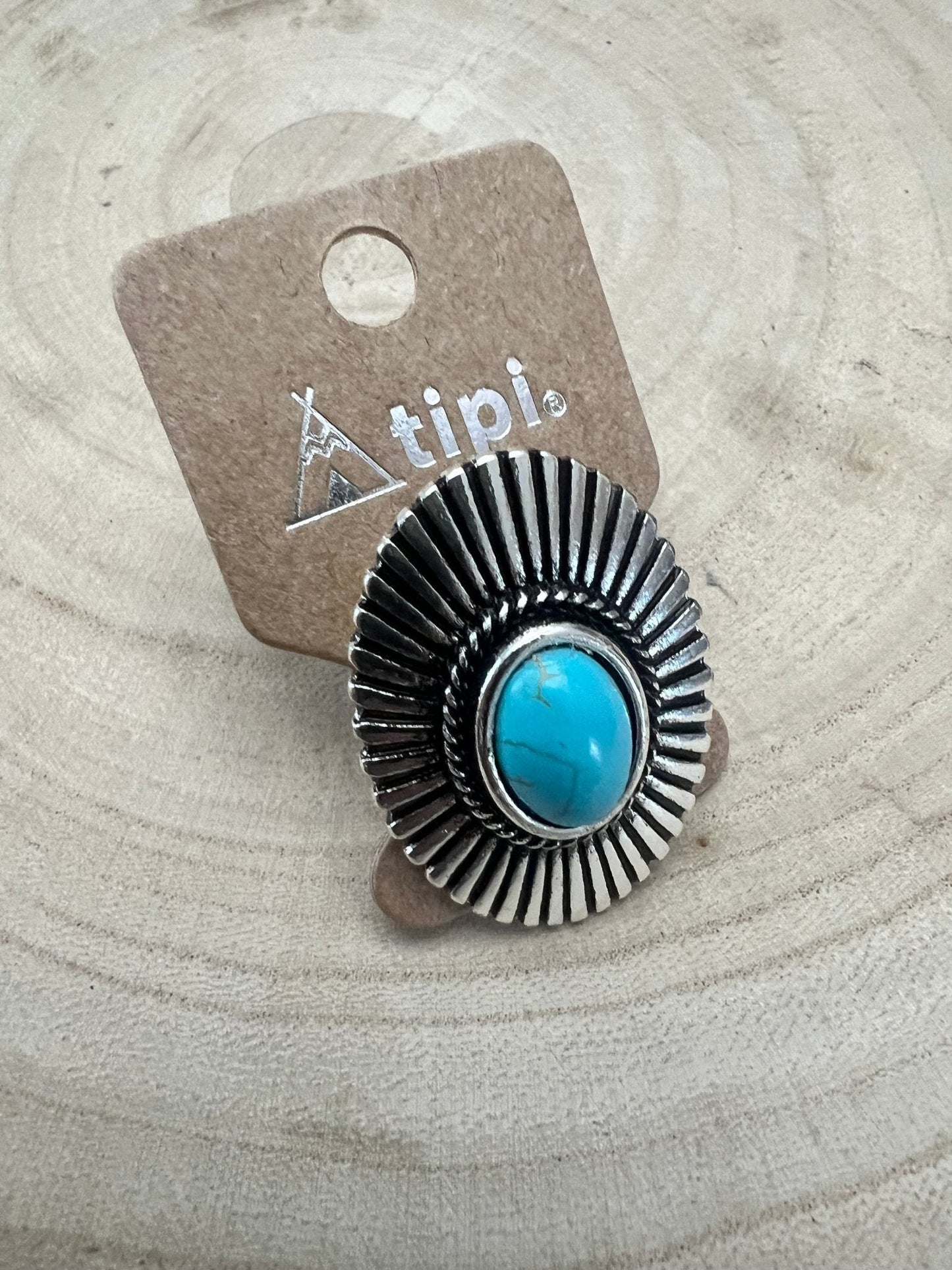 Western Concho and Faux Turquoise Adjustable Ring - Statement Size