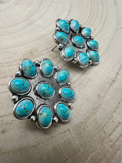 Western Faux Turquoise Cluster Fashion Earrings