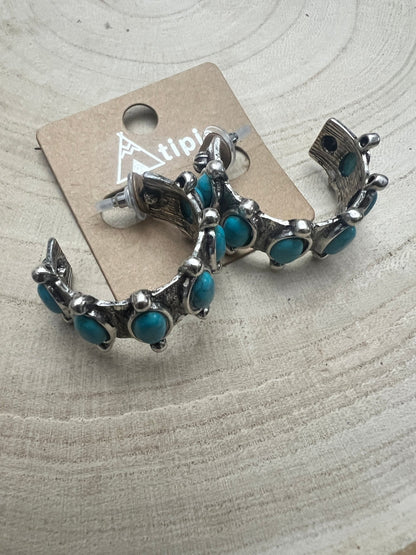 Western Faux Turquoise Small Hoop Earrings