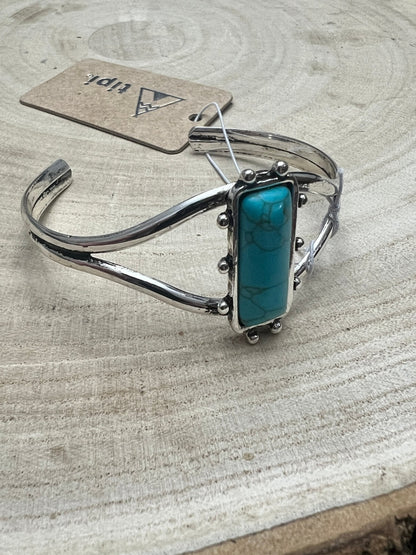 Western Faux Turquoise Stone Silver Colored Bracelet