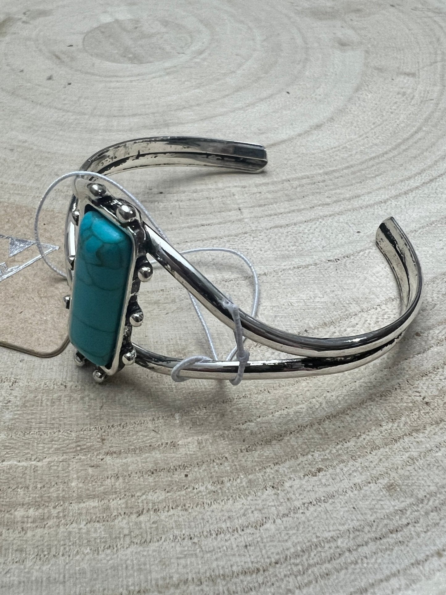 Western Faux Turquoise Stone Silver Colored Bracelet