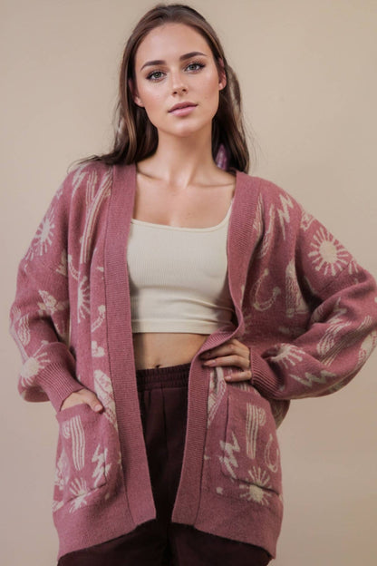 Western Graphic Knit Sweater Cardigan