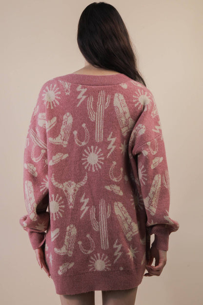 Western Graphic Knit Sweater Cardigan