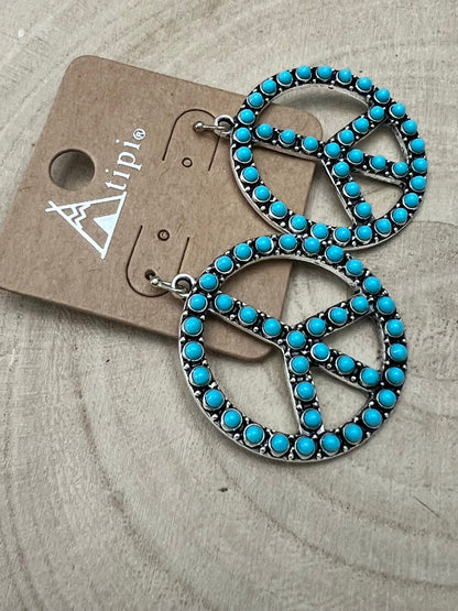Western Large Peace Sign Dangle Earrings