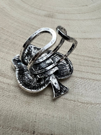 Western Spade Adjustable Cuff Ring with Faux Onyx
