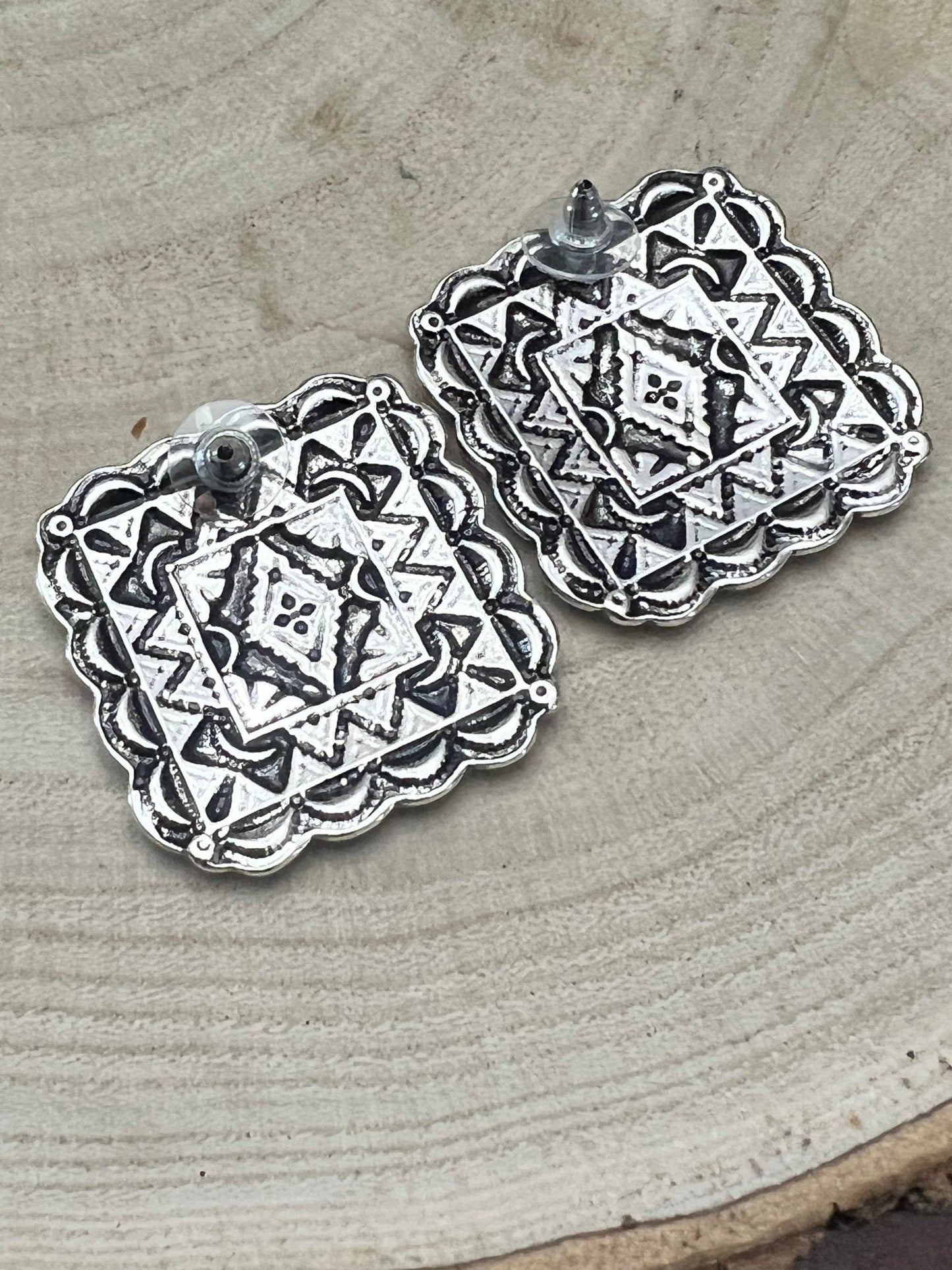 Western Square Concho Fashion Earrings