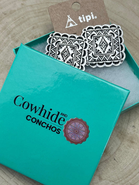 Western Square Concho Fashion Earrings