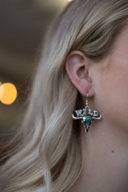 Wild Bull Skull Earrings - 1 1/2 inch drop